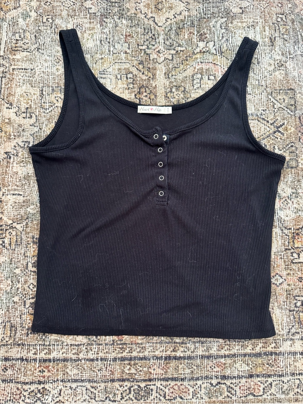 Heart Hips Black Ribbed Henley Tank Top